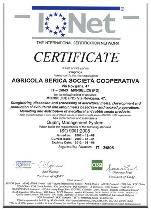 Certificato IQNET Certificato IQNET
